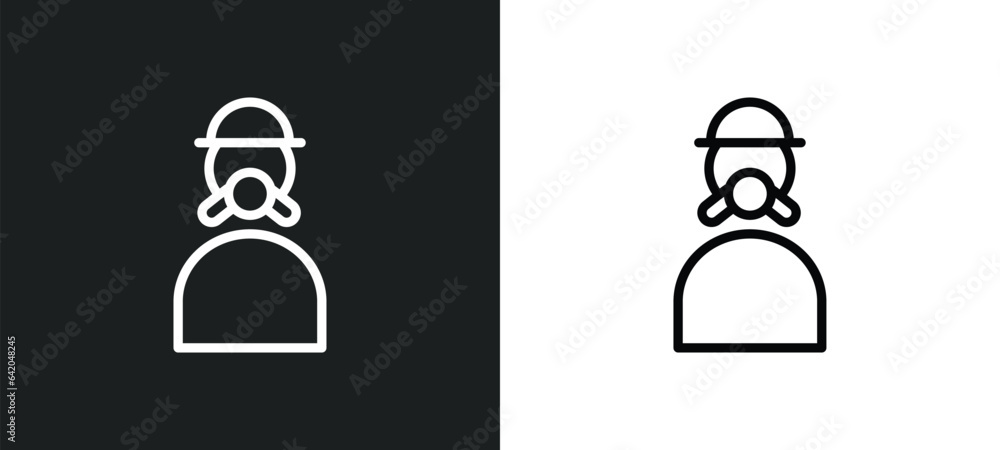 Poster worker with gas mask icon isolated in white and black colors. worker with gas mask outline vector ic