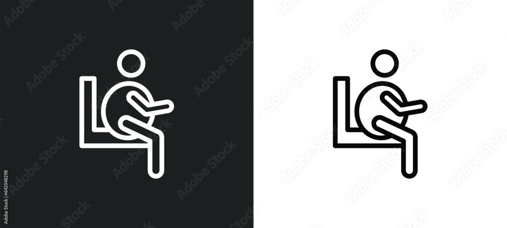 Poster seating icon isolated in white and black colors. seating outline vector icon from people collection 