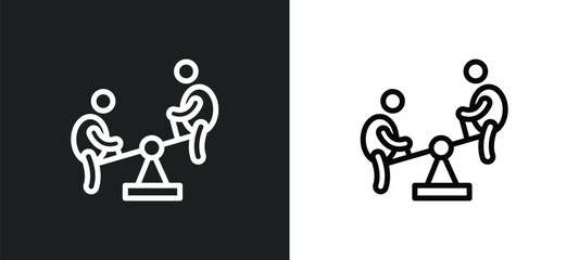 children on teeter totter icon isolated in white and black colors. children on teeter totter outline vector icon from people collection for web, mobile apps and ui.