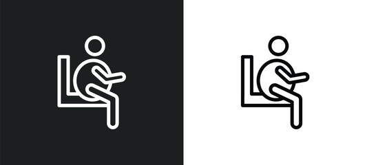 seating icon isolated in white and black colors. seating outline vector icon from people collection for web, mobile apps and ui.