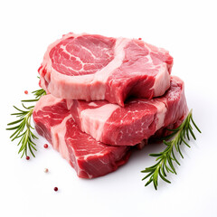 Raw meat isolated on white background, ai technology