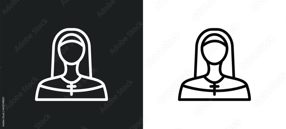 Poster nun icon isolated in white and black colors. nun outline vector icon from professions & jobs collect