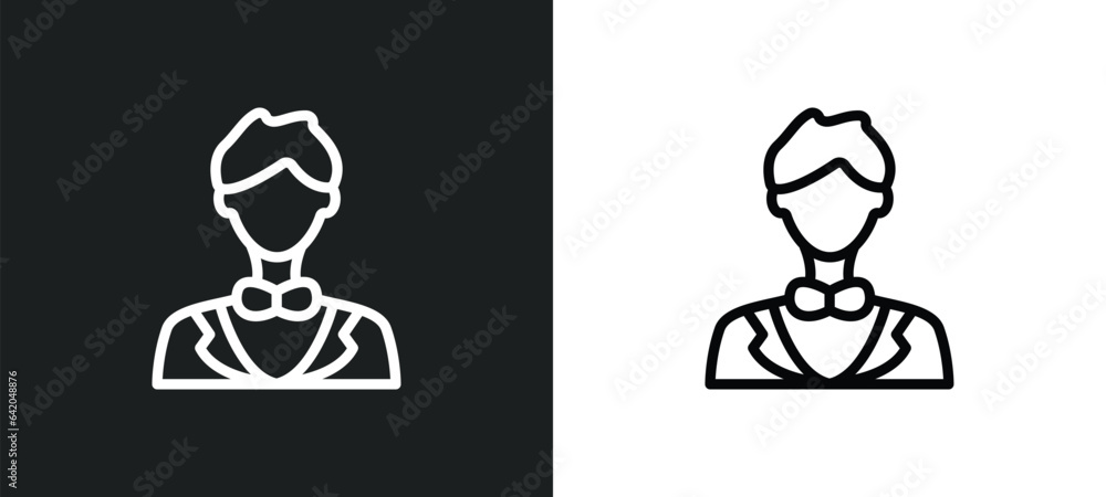 Poster showman icon isolated in white and black colors. showman outline vector icon from professions collec