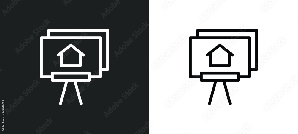 Poster slides icon isolated in white and black colors. slides outline vector icon from real estate collecti