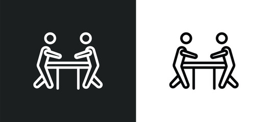 Fototapeta premium people playing air hockey icon isolated in white and black colors. people playing air hockey outline vector icon from recreational games collection for web, mobile apps and ui.