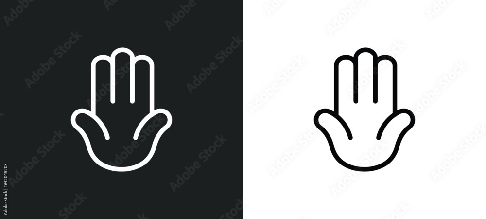 Poster hamsa hand icon isolated in white and black colors. hamsa hand outline vector icon from religion col