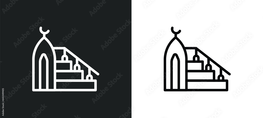 Poster minbar icon isolated in white and black colors. minbar outline vector icon from religion collection 
