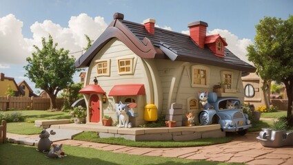 Fototapeta na wymiar Cute small cottage of tom and Jerry