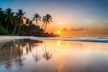 Fototapeta na wymiar Tropical beach scene during twilight.