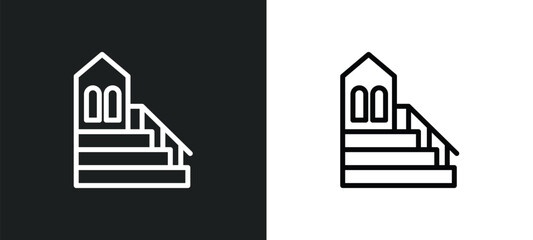 islamic minbar icon isolated in white and black colors. islamic minbar outline vector icon from religion collection for web, mobile apps and ui.