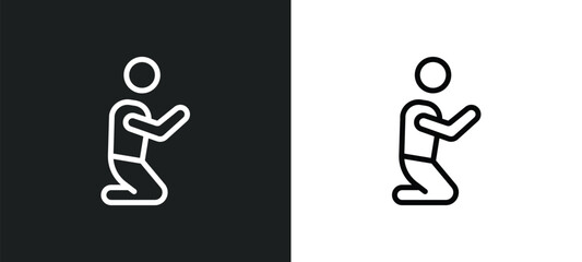 muslim man praying icon isolated in white and black colors. muslim man praying outline vector icon from religion collection for web, mobile apps and ui.