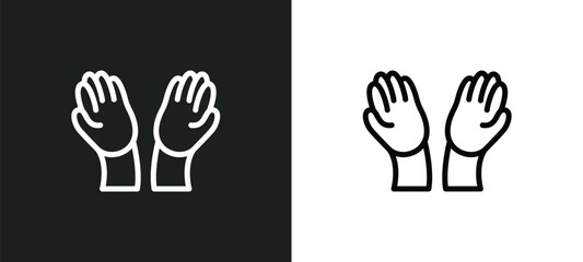 muslim praying hands icon isolated in white and black colors. muslim praying hands outline vector icon from religion collection for web, mobile apps and ui.