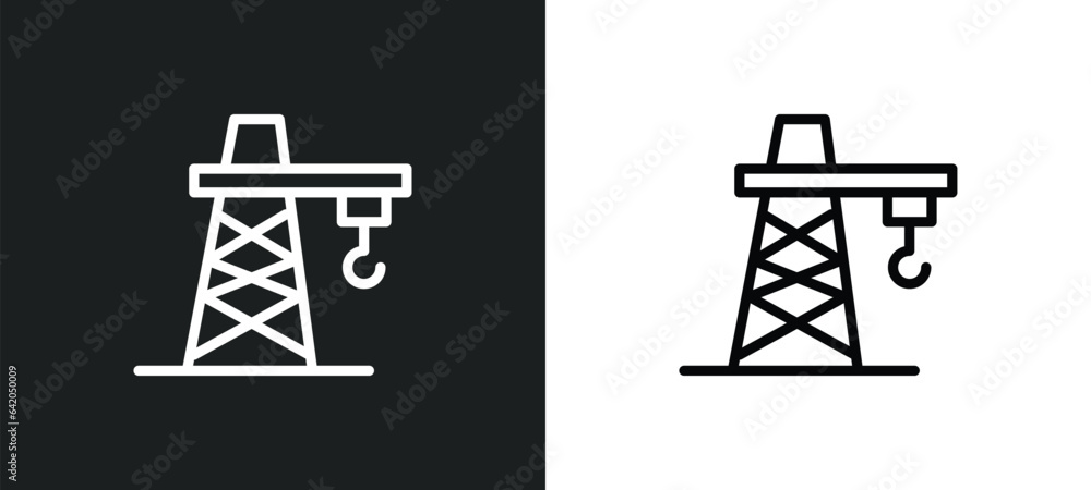 Poster hoisting crane icon isolated in white and black colors. hoisting crane outline vector icon from sign