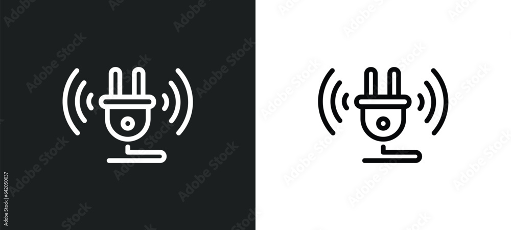 Poster smart plug icon isolated in white and black colors. smart plug outline vector icon from smart home c
