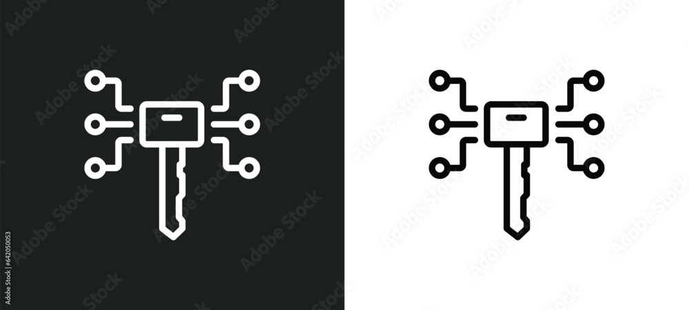 Poster smart key icon isolated in white and black colors. smart key outline vector icon from smart house co
