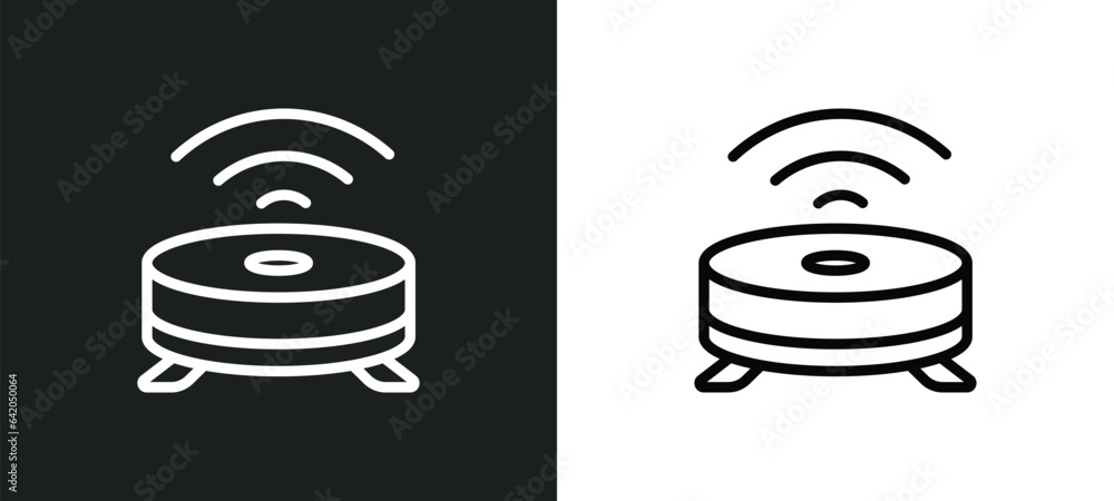 Poster robot vacuum cleaner icon isolated in white and black colors. robot vacuum cleaner outline vector ic