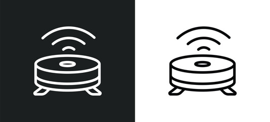 robot vacuum cleaner icon isolated in white and black colors. robot vacuum cleaner outline vector icon from smart home collection for web, mobile apps and ui.