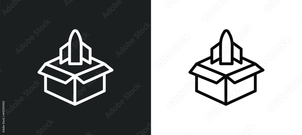 Poster new product icon isolated in white and black colors. new product outline vector icon from startup st
