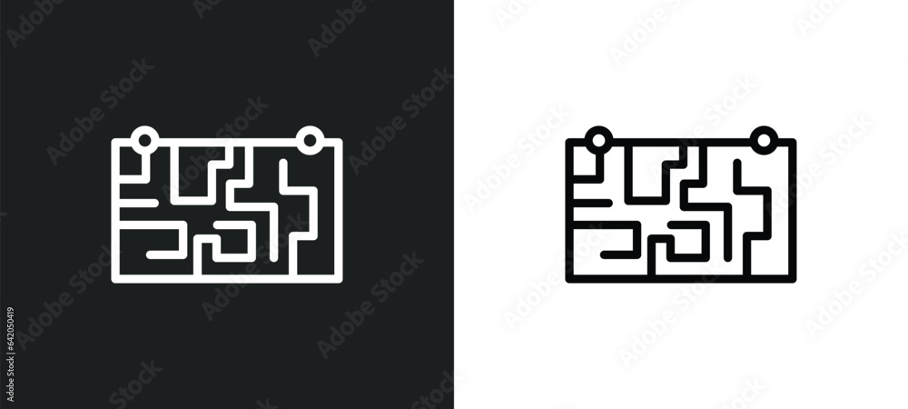 Poster strategy in a labyrinth icon isolated in white and black colors. strategy in a labyrinth outline vec
