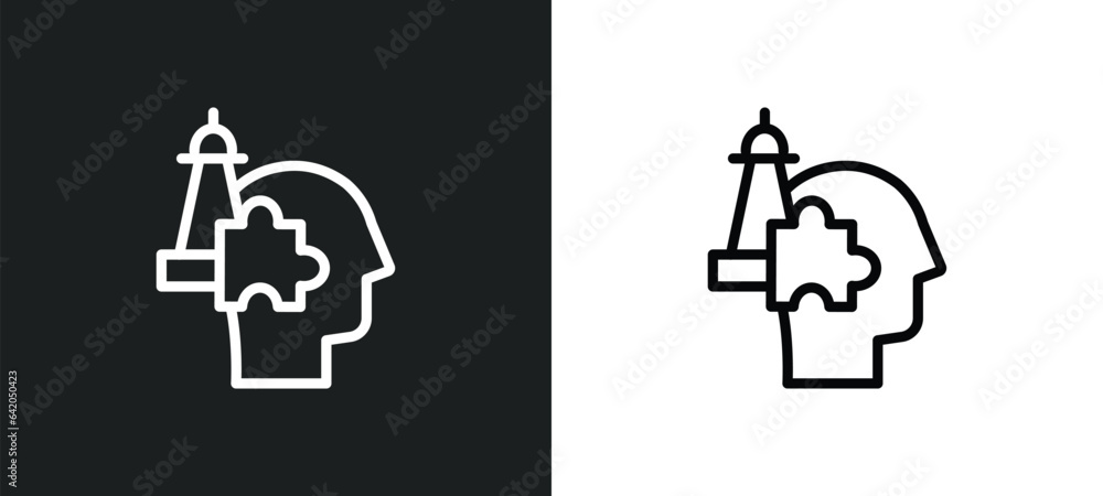Poster strategy thought icon isolated in white and black colors. strategy thought outline vector icon from 