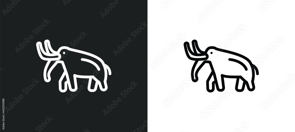 Poster mammoth icon isolated in white and black colors. mammoth outline vector icon from stone age collecti