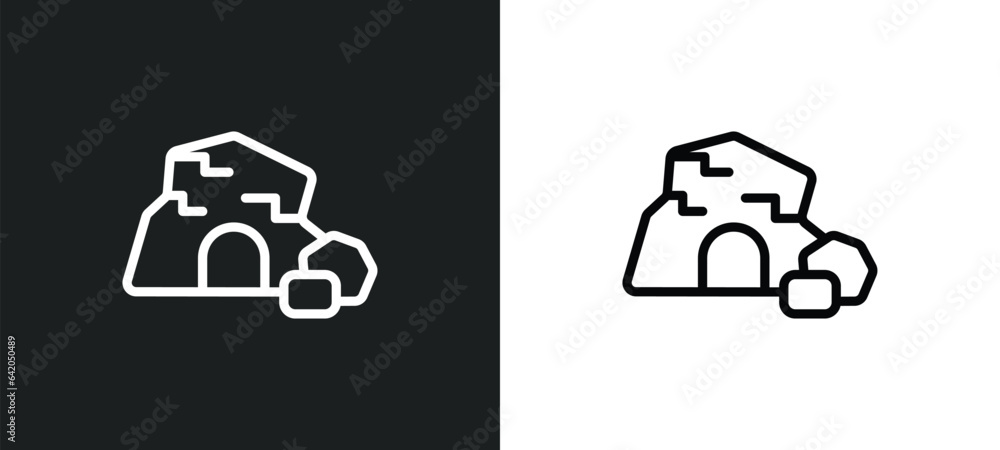 Poster cave icon isolated in white and black colors. cave outline vector icon from stone age collection for