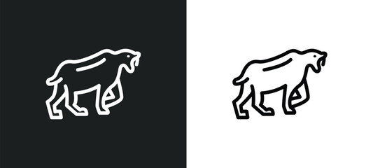 saber toothed tiger icon isolated in white and black colors. saber toothed tiger outline vector icon from stone age collection for web, mobile apps and ui.