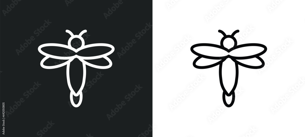 Aufkleber firefly icon isolated in white and black colors. firefly outline vector icon from summer collection 
