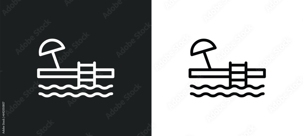 Poster swimming pool icon isolated in white and black colors. swimming pool outline vector icon from summer