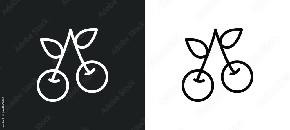 Poster cherries icon isolated in white and black colors. cherries outline vector icon from summer collectio