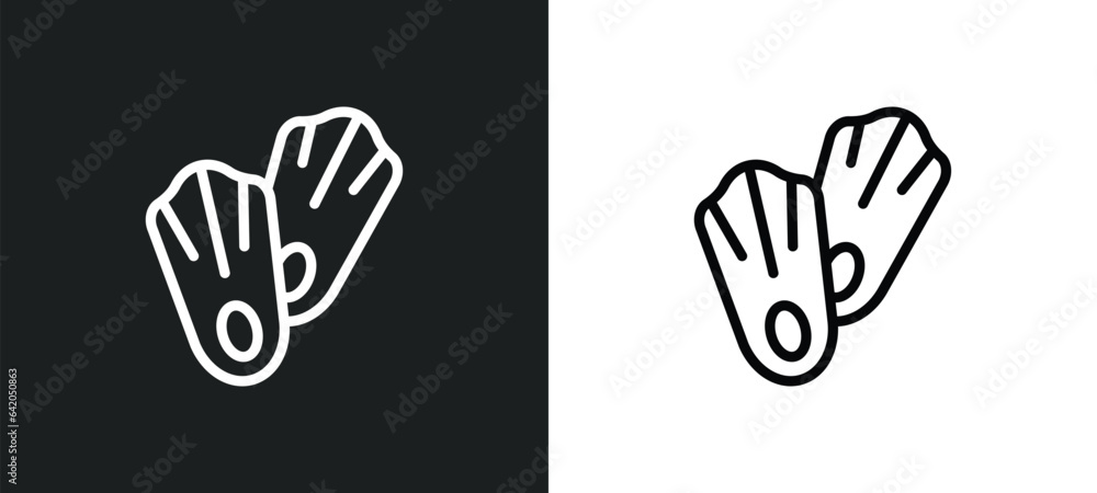 Poster diving fins icon isolated in white and black colors. diving fins outline vector icon from summer col