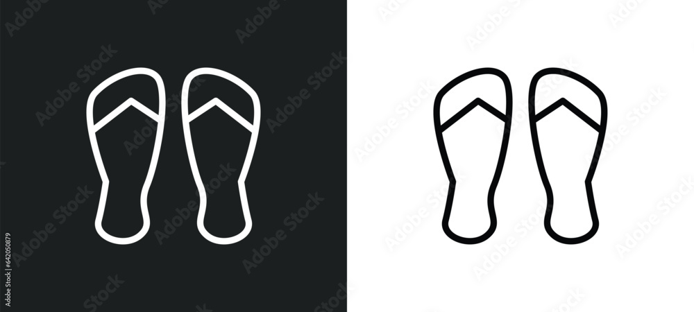 Poster pair of flip flops icon isolated in white and black colors. pair of flip flops outline vector icon f
