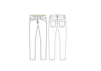 Denim Bottom flat sketch vector, Technical Fashion Illustration, front and back Unisex CAD mock-up.