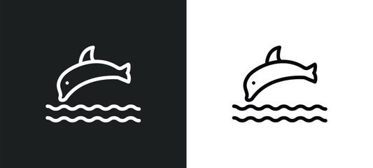 jumping dolphin icon isolated in white and black colors. jumping dolphin outline vector icon from summer collection for web, mobile apps and ui.