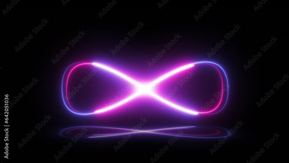 Poster neon style motion line icon of infinity. abstract neon glow moving seamless loop footage.