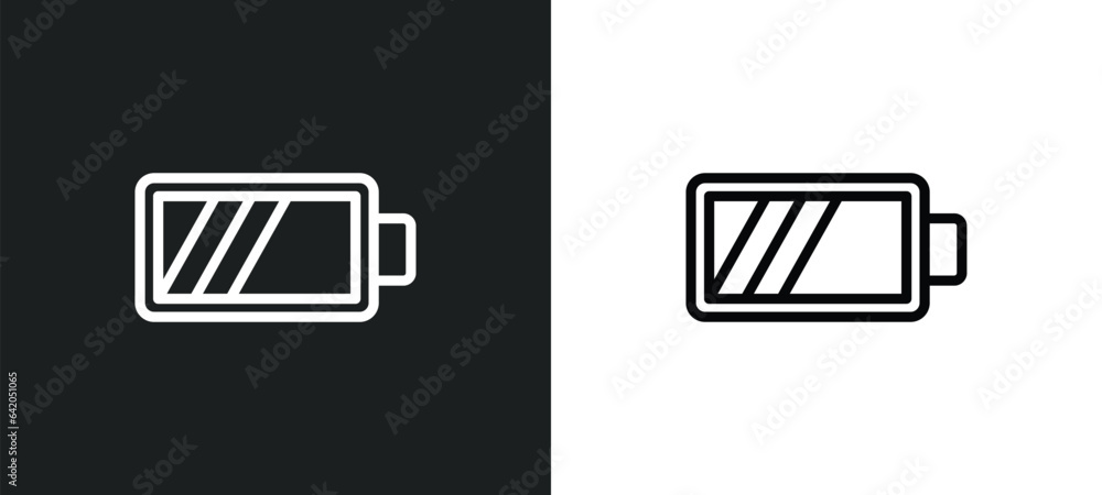 Poster battery status icon isolated in white and black colors. battery status outline vector icon from tech