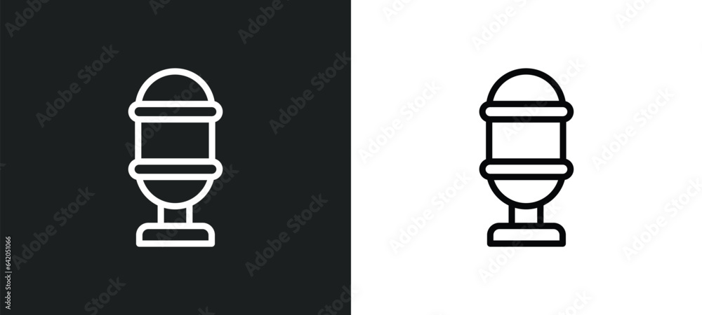 Poster retro microphone icon isolated in white and black colors. retro microphone outline vector icon from 