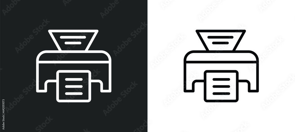 Poster office printer icon isolated in white and black colors. office printer outline vector icon from tech