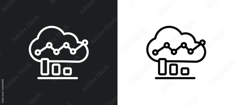 Poster cloud analysis icon isolated in white and black colors. cloud analysis outline vector icon from tech