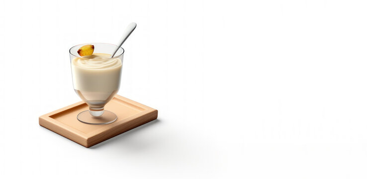 Zabaione on minimalist wooden plate isolated in white background with copy space 