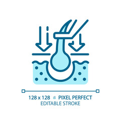 2D pixel perfect editable hair replacement blue icon, isolated vector, haircare thin line simple monochromatic illustration.