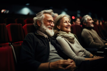 A photo of mature senior couple in the cinema - Powered by Adobe