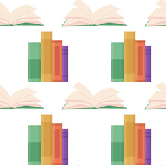 vector seamless pattern with different books. concept template for fabrics, covers, education, book store, library.