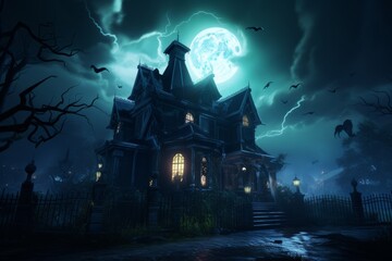 Haunted House Lightning beams. Blue moon