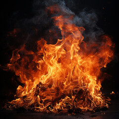 Fire flames on a black background, ai technology