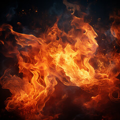 Fototapeta na wymiar Fire flames on a black background, ai technology