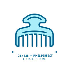 2D pixel perfect editable hair comb blue icon, isolated vector, haircare thin line simple monochromatic illustration.