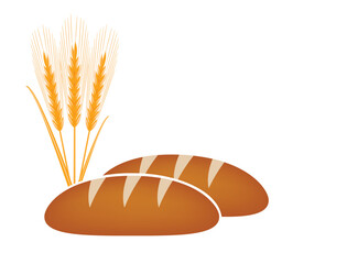 Fresh bread and wheat ears isolated on white, vector illustration