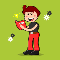 Boy Reading a Book Happily