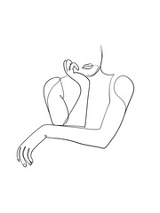 A portrait of a woman is drawn in one line style. Printable art.